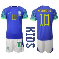 Camiseta Brasil Neymar Jr #10 Segunda Equipación Replica Mundial 2022 para niños mangas cortas (+ Pantalones cortos)